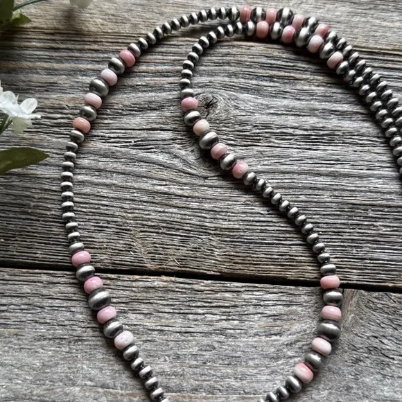 Jacla Sterling Silver Multi Graduated Pink Conch Pearls Bead Necklace 24 inch